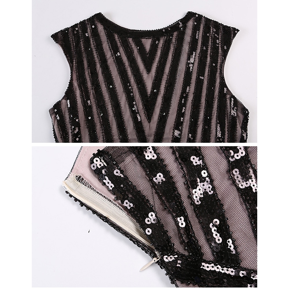 Anni Ruggenti Anni 1920 Abito da cocktail Abito Flapper Vestito Costume da festa Il grande Gatsby Paillettes Scollo a V Per donna Natale Halloween Capodanno Matrimonio Feste Ospite di nozze Adulti del 2025 a $57.99 –P7