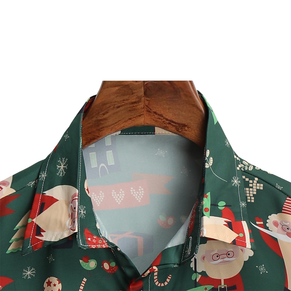 chemises imprimées père noël pour hommes chemises arbre père noël vacances col classique vert armée vert rouge blanc décontracté manches longues imprimé vêtements vêtements mode style ethnique de 2025 ? $26.99 –P6