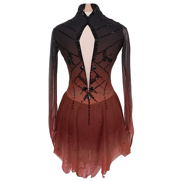 Платье для фигурного катания Жен. Девочки Катание на коньках Платья Инвентарь Черный / красный Черный / зеленый Черный / синий Пэчворк Асимметричный шов Сетка Спандекс Эластичность Соревнование 2026 - $168.99 –P5