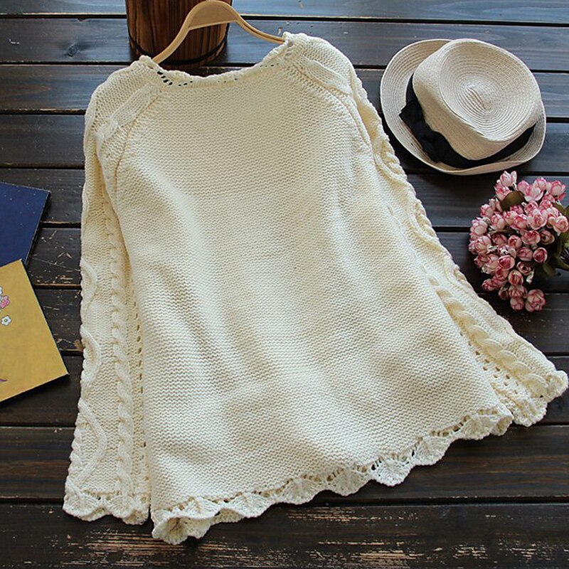 Women's Sweater Cardigan Sweater Open Front Cable Knit Cotton Knitted Front Pocket Fall Winter Long Outdoor Home Daily Stylish Basic Casual Long Sleeve Solid Color Red Beige One-Size 2023 - US $34.99 –P4