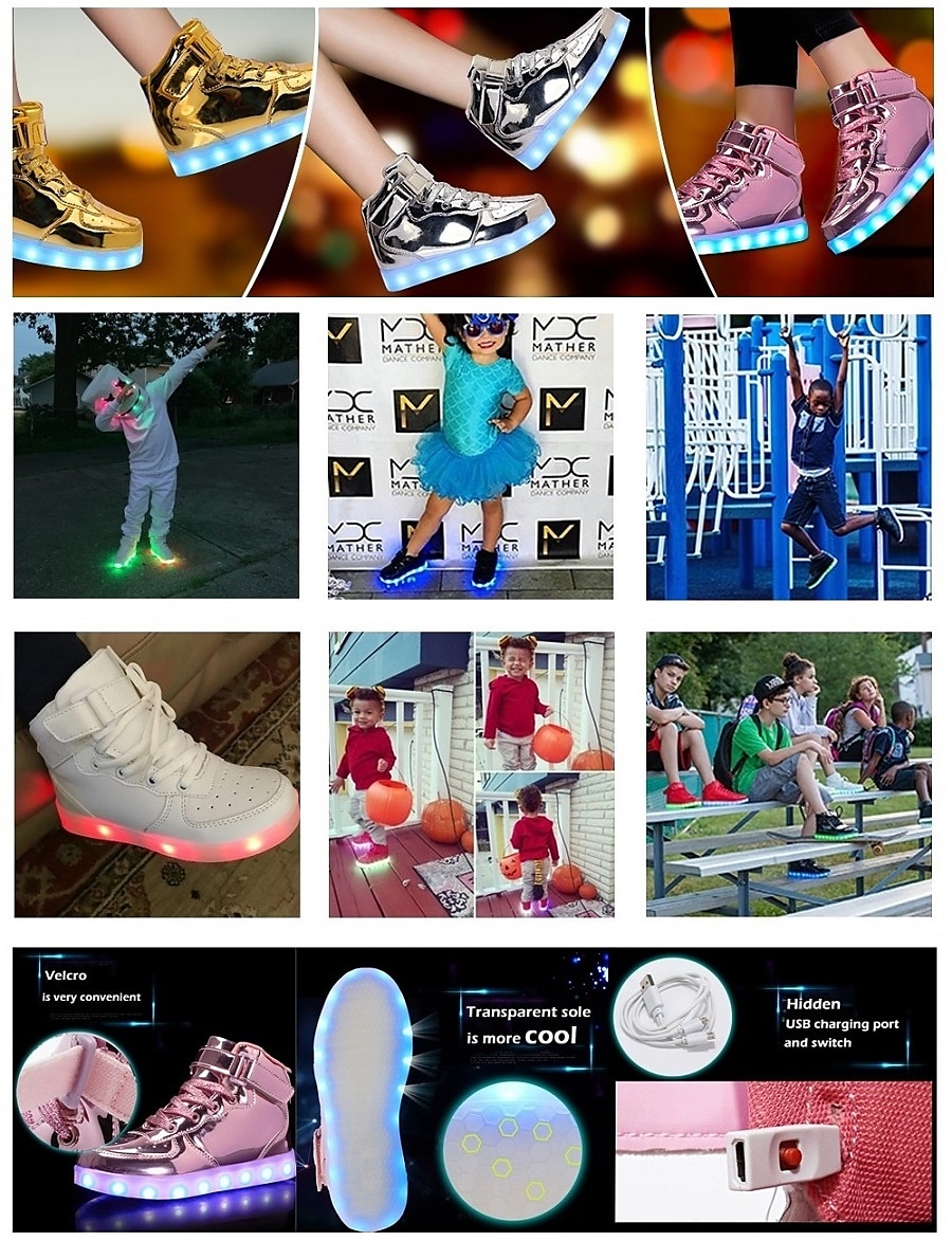 Gold LED Light-Up High-Top Sneakers for Kids and Men with Colorful Sole, Adjustable Strap, and Shiny Finish 2025 - $42.99 –P6