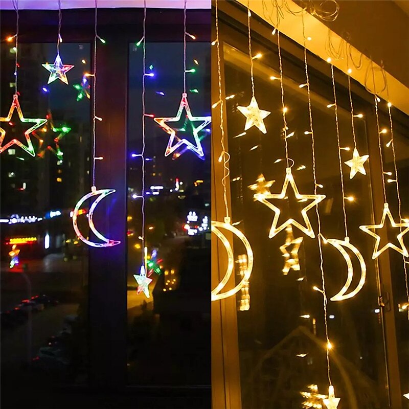 Luz de luna y estrella LED con energía solar y control remoto, iluminación navideña para vacaciones, luces LED de cadena flexibles para guirnalda, césped, patio, camping, decoración colorida, 2025 - $59.99 –P7