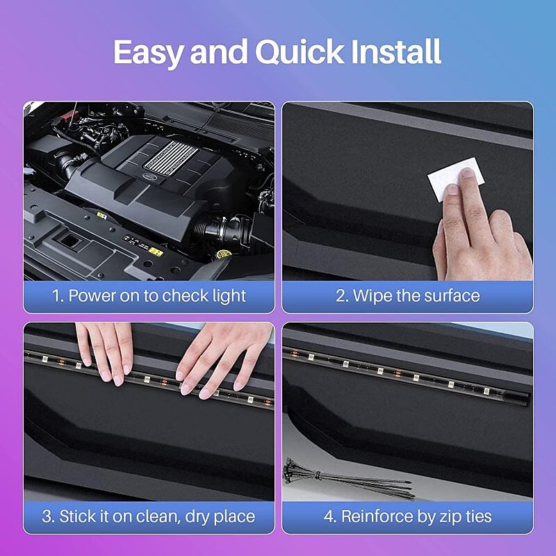 WAZA Car Underglow Lights Exterior Kit 4PCS Underbody LED Strip Lights 8 Color Sound Active Function and Wireless Remote Control with 6FT Extension Wire Cable Tie IP68 2025 - $62.99 –P11