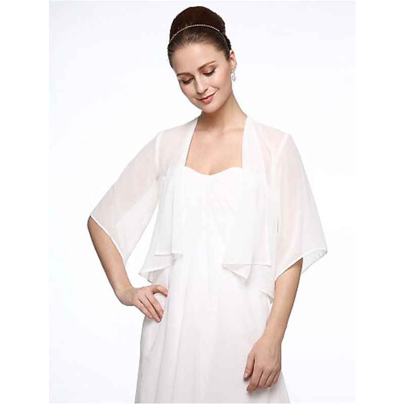 Halv Erme Frakker  Jakker Chiffon  Bryllup  Fest  Kveld Kvinne Stola  Bolero Med Drapering  Ensfarget 2025 - $27.99 –P3