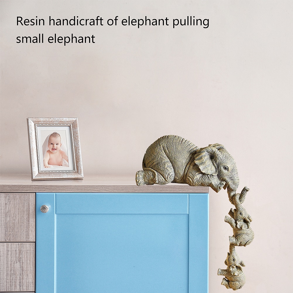adornos de resina de elefante decoraciones de tres piezas 3 elefantes madres y dos bebés colgando en el borde de estatuas artesanales 2025 - $13.99 –P5