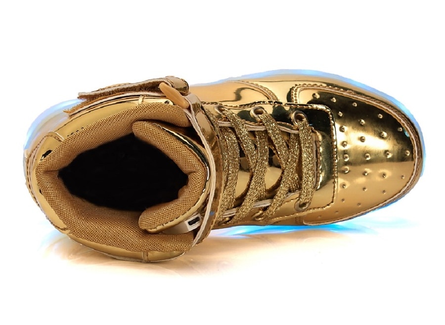 Gold LED Light-Up High-Top Sneakers for Kids and Men with Colorful Sole, Adjustable Strap, and Shiny Finish 2025 - $42.99 –P3