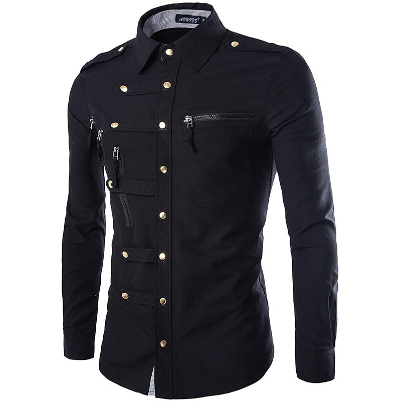 Men's Party Shirt Solid Colored Collar Classic Collar Daily Basic Long Sleeve Slim Tops Military Wine Black Army Green / Fall / Spring /Summer/ Dress Shirts /Wedding 2025 - GBP £25 –P2