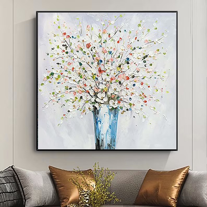 Ölgemälde handgemachte handbemalte Wandkunst Spachtel Malerei farbige Blumen Heimtextilien Dekor gestreckter Rahmen fertig zum Aufhängen 2025 - $203.79 –P5