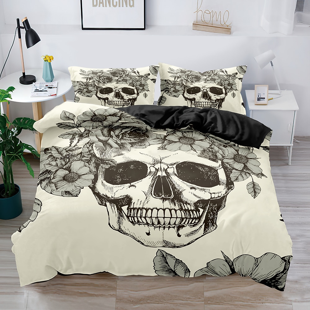 2ps/3ps ropa de cama 3d funda de edredón con estampado de calavera juegos de cama funda de edredón con 1 funda de edredón o colcha con estampado, 2 fundas de almohada para cama doble/reina/rey 2025 - $30.99 –P8