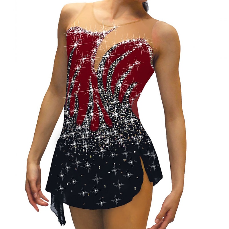 Vestito da pattinaggio artistico Per donna Da ragazza Pattinaggio sul ghiaccio Vestiti Completi Nero Bianco Giallo Retato Elastene Elevata elasticità Addestramento Da allenamento Competizione Vestiti del 2026 a $145.99 –P6