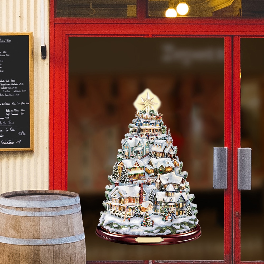 jul fönster klistermärken träd vinter girlander fönster klistermärken heminredning kristall träd jultomten snögubbe roterande skulptur dekorationer avtagbar pasta 2025 - $5.99 –P1