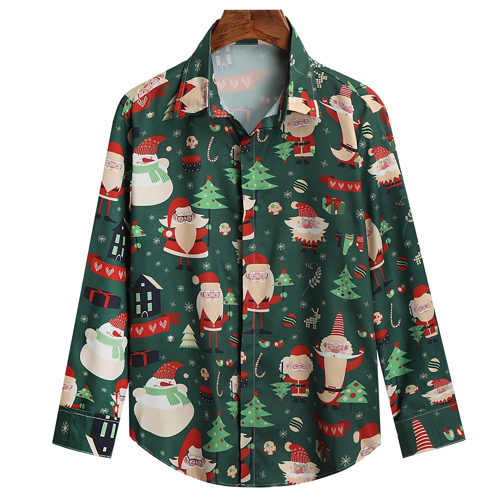 chemises imprimées père noël pour hommes chemises arbre père noël vacances col classique vert armée vert rouge blanc décontracté manches longues imprimé vêtements vêtements mode style ethnique de 2025 ? $26.99 –P4