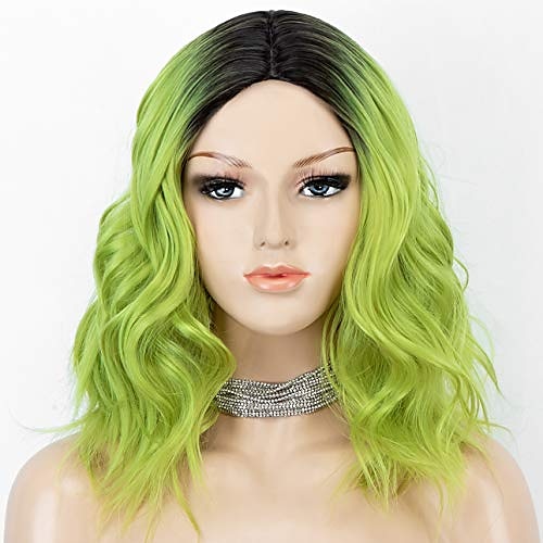 perruque synthétique ondulée verte 2 tons ombre bob perruque avec une raie au milieu courte perruque synthétique pour les femmes perruques de fête de noël perruques de jour de st.patrick de 2025 ? $7.99 –P4