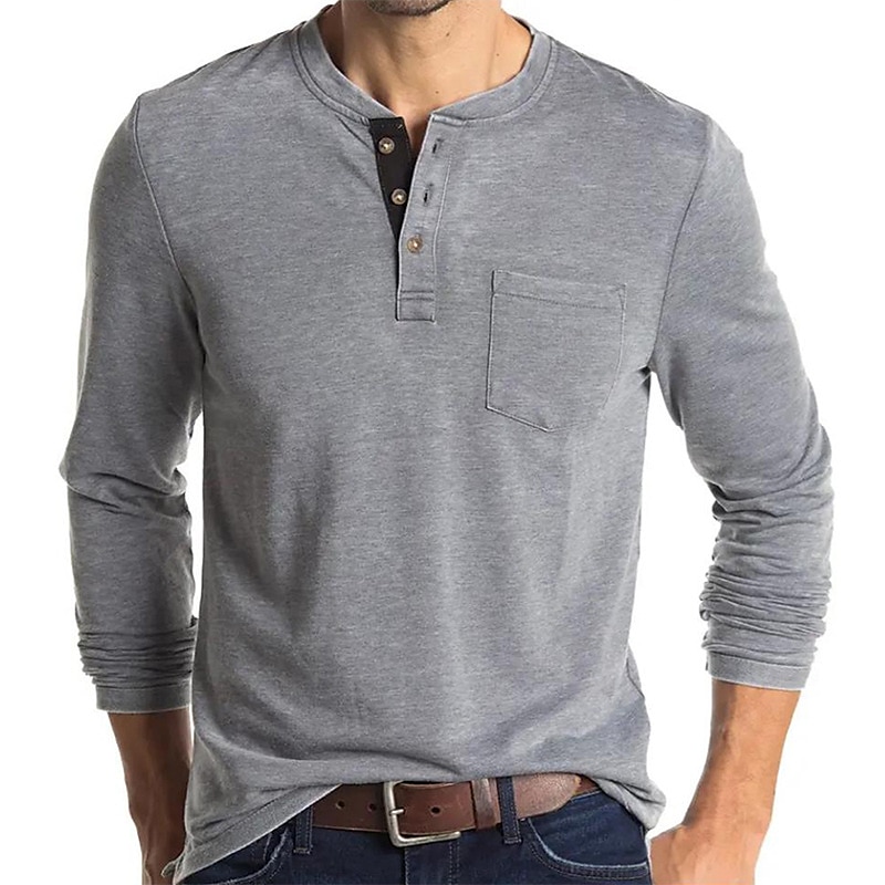 Ανδρικά Μπλουζάκι Πουκάμισο Henley Μακρυμάνικο πουκάμισο Σκέτο Όρθιος Γιακάς Causal Αργίες Μακρυμάνικο Κουμπί-Κάτω Ρούχα Ελαφριά Κλασσικό Καθημερινό Μυς 2025 - $23.99 –P1