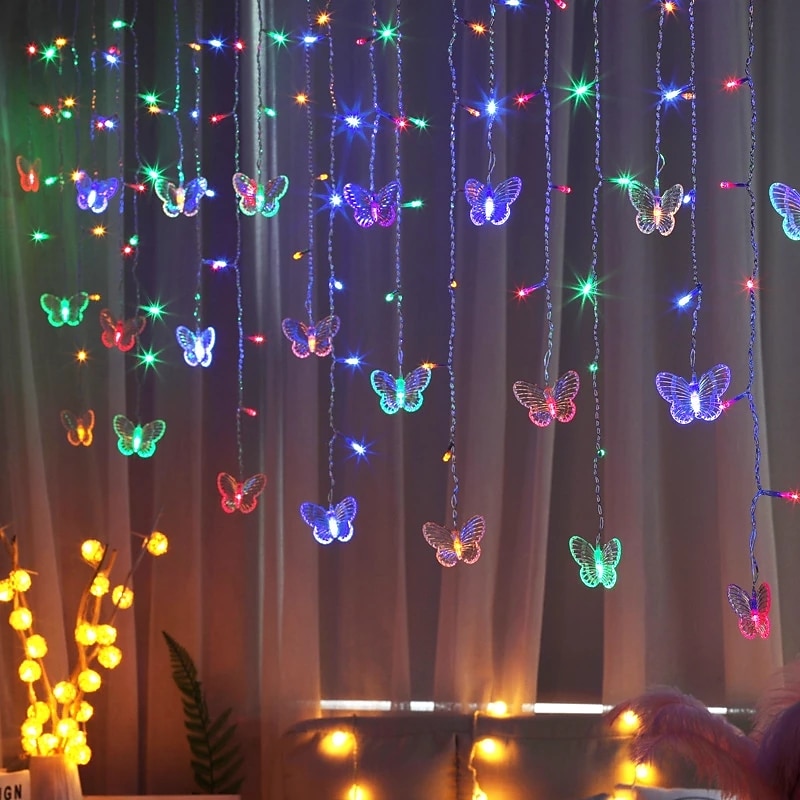 LED  Fairy Light Butterfly Curtain String Lights 3.5M 96LEDs New Year Holiday Wedding Valentine's Day Living Room Bedroom Store Decoration 220V EU Plug Curtain Lights 2026 - $20.99 –P6