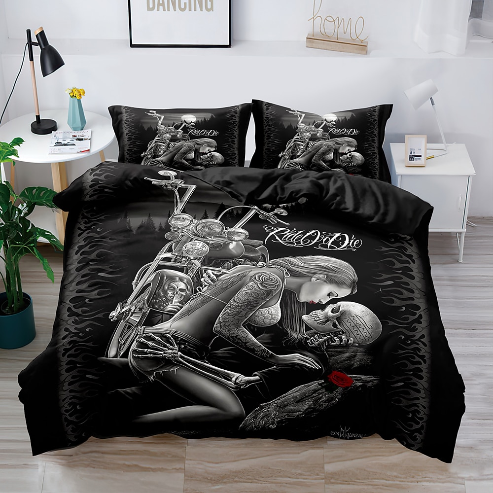 2ps/3ps ropa de cama 3d funda de edredón con estampado de calavera juegos de cama funda de edredón con 1 funda de edredón o colcha con estampado, 2 fundas de almohada para cama doble/reina/rey 2025 - $30.99 –P1