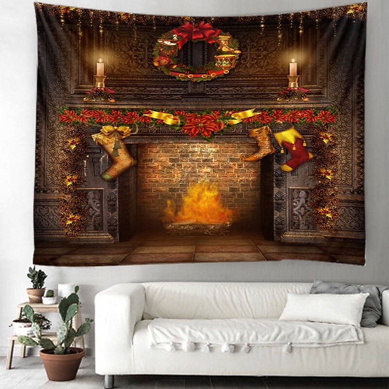 julepynt julenissen juletre feriefest jul stor veggteppe kunst dekor foto bakgrunn bakteppe teppe hengende hjem soverom stue peis strømpe gave polyester 2025 - $11.99 –P4