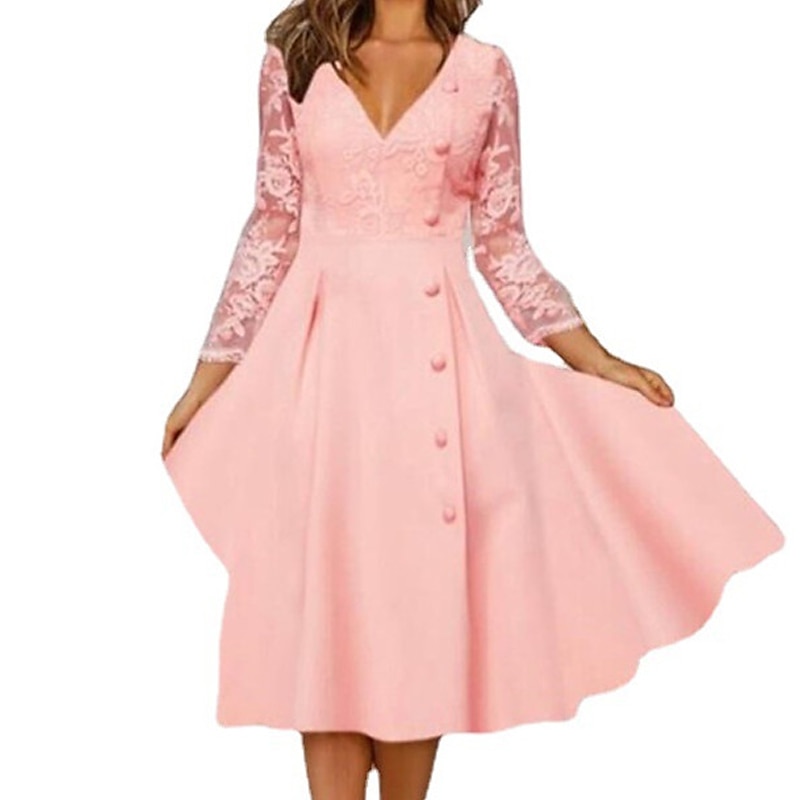Femme Robe mi-longue Robe dentelle robe soirée Robe Évasée Robe Trapèze Elégant Décontractées Mature Vacances du quotidien Rendez-vous Standard Couleur monochrome Manches 3/4 Col V Rose Claire Et de 2025 ? $25.99 –P1