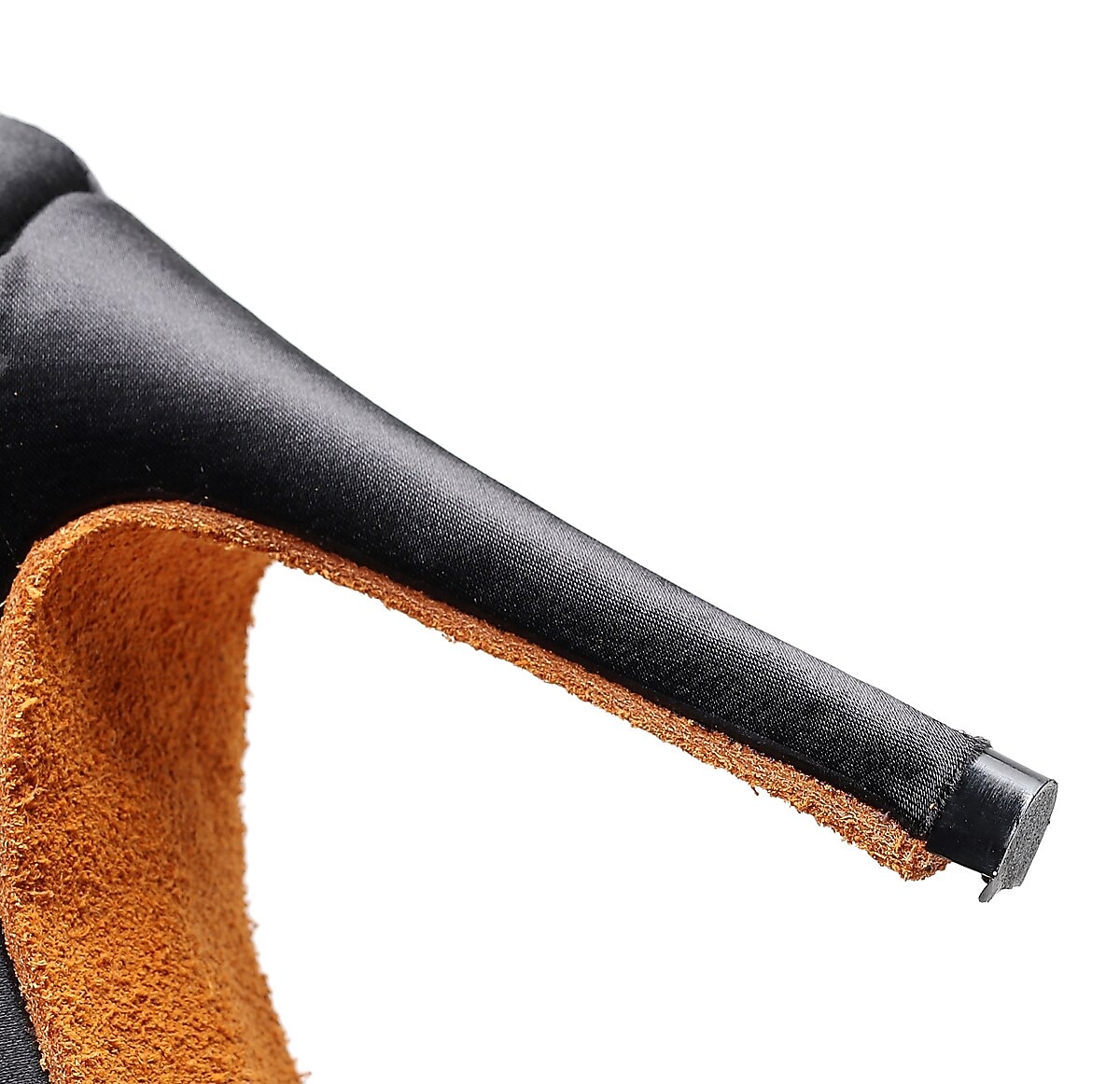 حذاء رقص نسائي بكعب عالٍ مفتوح من الأمام من الساتان باللون الأسود مع نعل من جلد السويد الناعم - حذاء رقص لاتيني بأشرطة مع حزام للكاحل للسالسا والأداء 2026 - $54.99 –P2