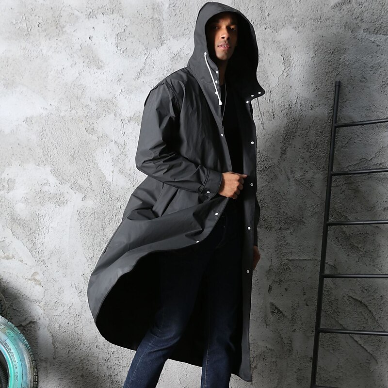Herr Mantel / kappor Regnrock Utomhus Vår Höst Lång Täcka Lös passning Vattentät Regnsäker Sport Sportig Jacka Långärmad Slät Ficka Svart 2025 - $28.99 –P1