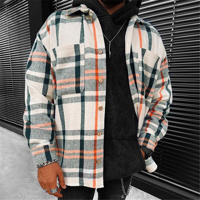 Herren Hemd Flanellhemd Hemdjacke Overshirt Karo Outdoor Straße Beige Langarm Kragen Herbst Winter Bekleidung Druck 2025 - $31.99 –P4