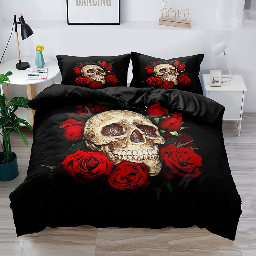 2ps/3ps ropa de cama 3d funda de edredón con estampado de calavera juegos de cama funda de edredón con 1 funda de edredón o colcha con estampado, 2 fundas de almohada para cama doble/reina/rey 2025 - $30.99 –P3