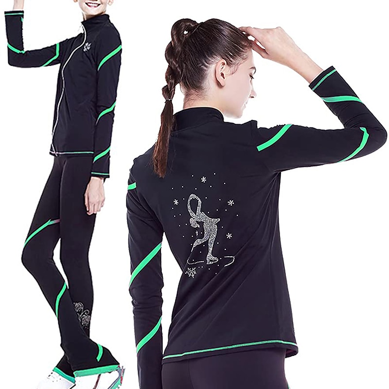Eiskunstlauf-Jackett und -Hose Damen Mädchen Eislaufen Hosen / Regenhose Shirt Weiß Rosa Blau Glitzer Vlies Spandex Hochelastisch Ausbildung Wettbewerb Eiskunstlaufkleidung warm Kristalle Langarm 2026 - $123.99 –P17