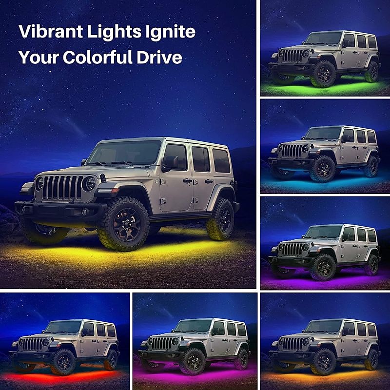 WAZA Car Underglow Lights Exterior Kit 4PCS Underbody LED Strip Lights 8 Color Sound Active Function and Wireless Remote Control with 6FT Extension Wire Cable Tie IP68 2025 - $62.99 –P16