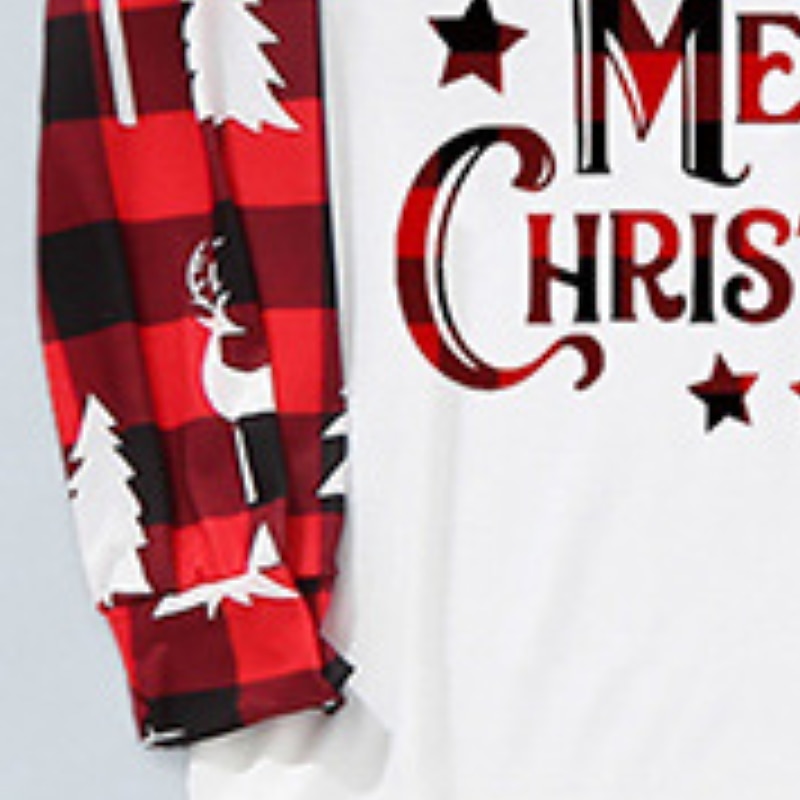 2025年 ファミリールック クリスマスファミリーパジャマ パジャマ チェック レタード スポーツ プリント ルビーレッド 長袖 ベーシック マッチング衣装  コレクション – $31.99 –P5