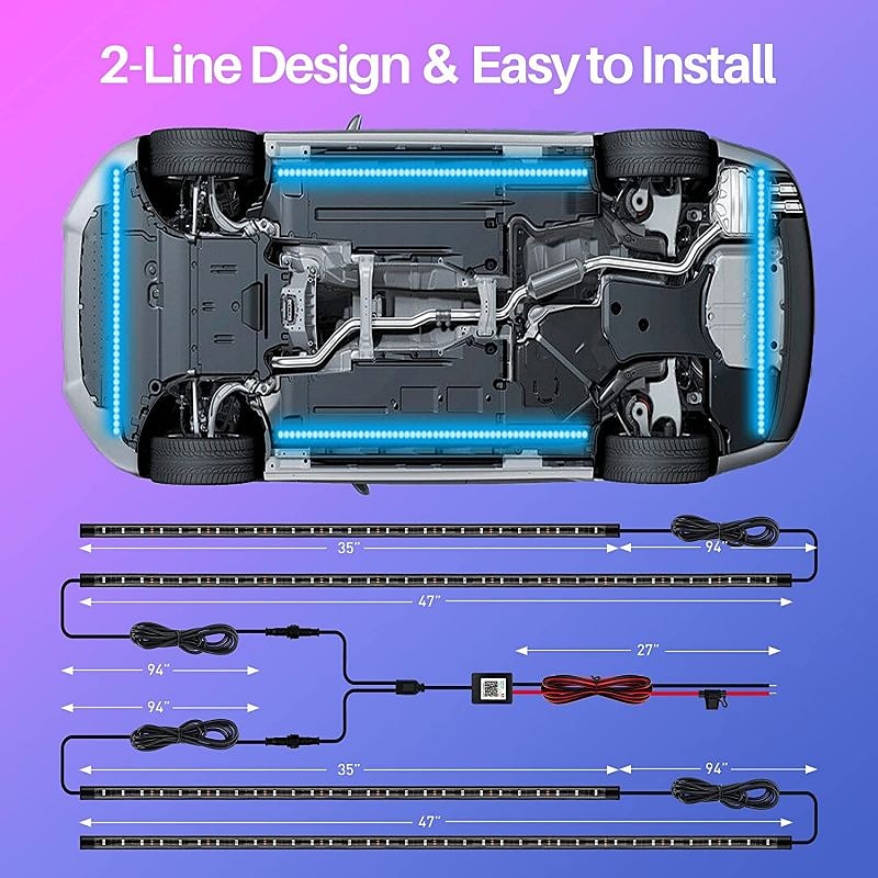 WAZA Car Underglow Lights Exterior Kit 4PCS Underbody LED Strip Lights 8 Color Sound Active Function and Wireless Remote Control with 6FT Extension Wire Cable Tie IP68 2025 - $62.99 –P13