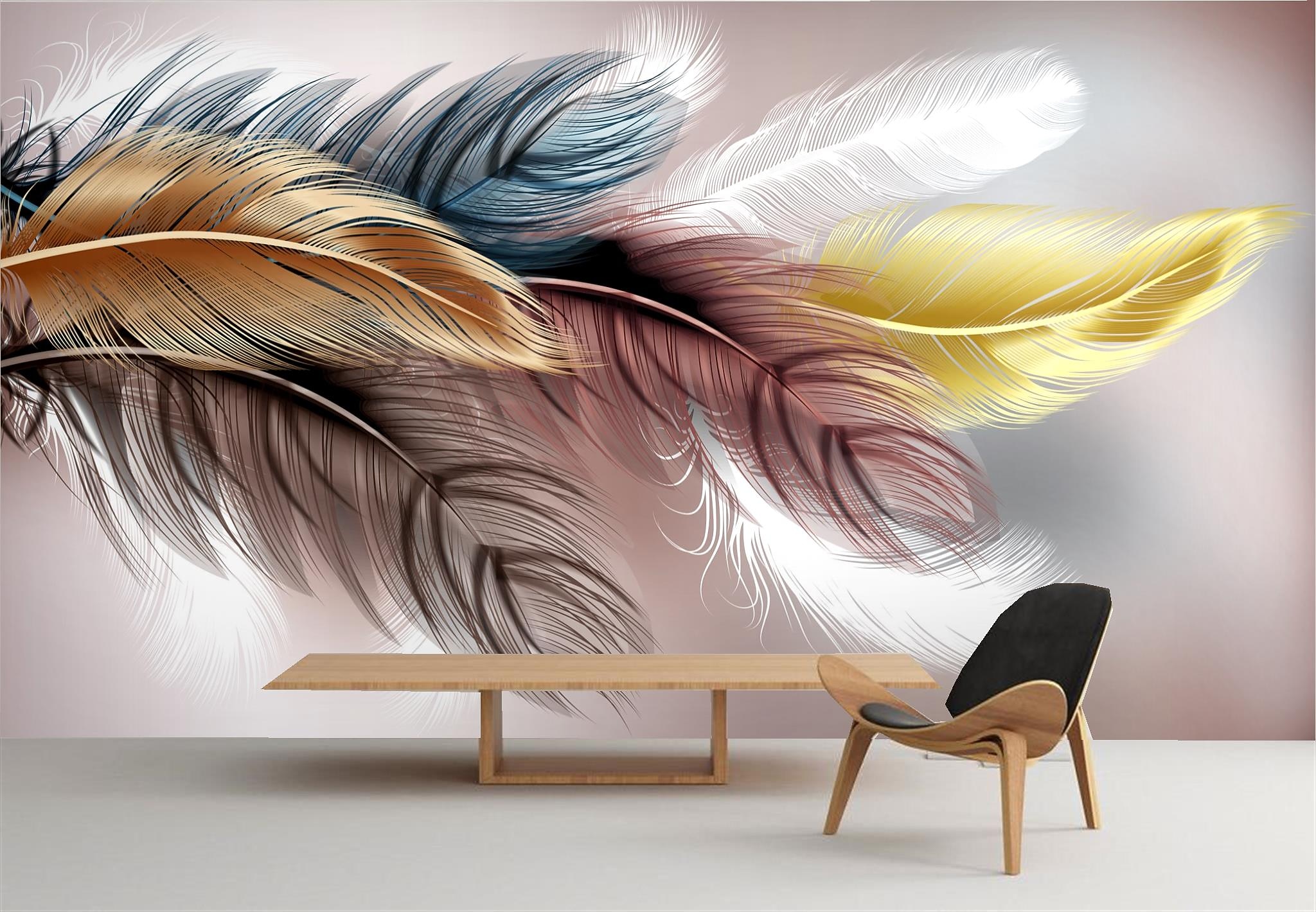 Mural Wallpaper Wall Sticker Custom Self-adhesive Feather PVC / Vinyl Suitable For Living Room Bedroom Restaurant Hotel Wall Decoration Art  Home Decor 2025 - $47.99 –P2
