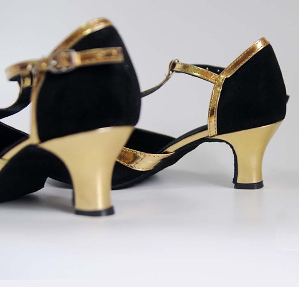 Pentru femei Sală Dans Pantofi Moderni Pantofi Salsa Line Dance Călcâi Despicare Toc Cubanez Buclă Centură-T Negru & Auriu Negru 2025 - $34.99 –P2