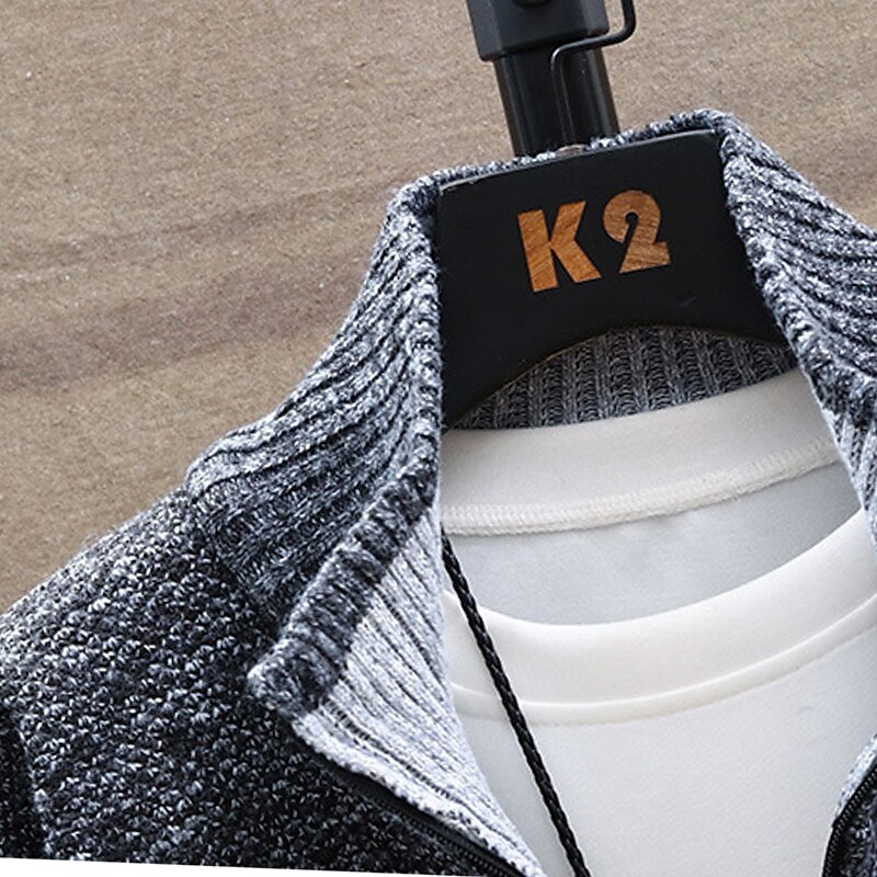 Per uomo Felpa Cardigan Maglione con zip Giacca maglione Maglione in pile Maglia Lavorato a maglia Color Block Colletto alla coreana Moda Esterno Interni Abbigliamento Inverno Autunno Blu Grigio scuro del 2025 a $25.99 –P11