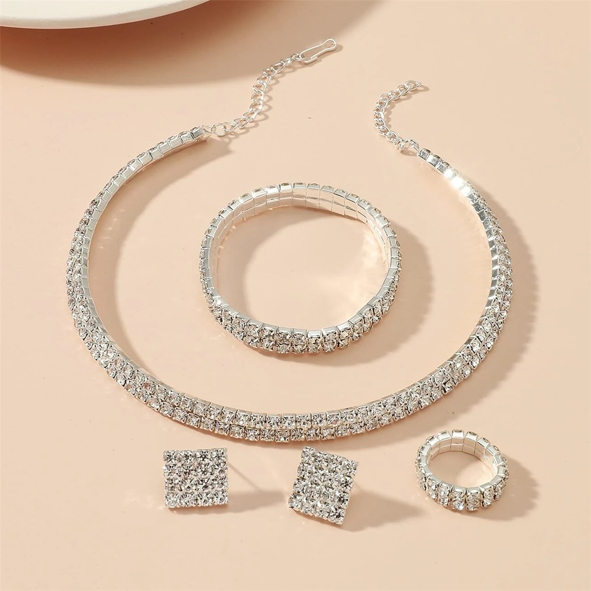 Bruidssieradensets 1 set Legering 1 Ketting 1 Armband 1 Ring Oorbellen Dames Modieus Gepersonaliseerde Stijlvol Klassiek Kostbaar Gezegend Geometrische vorm Sieraden set Voor Bruiloft Speciale 2025 - $15.99 –P5
