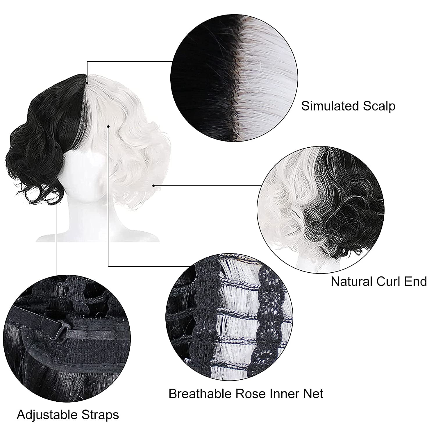 Parrucche Cosplay Nero Bianco Ambra Ondulato Capelli Sintetici Corto Parrucche Per donna Parrucche Per la festa del 2026 a $17.99 –P12