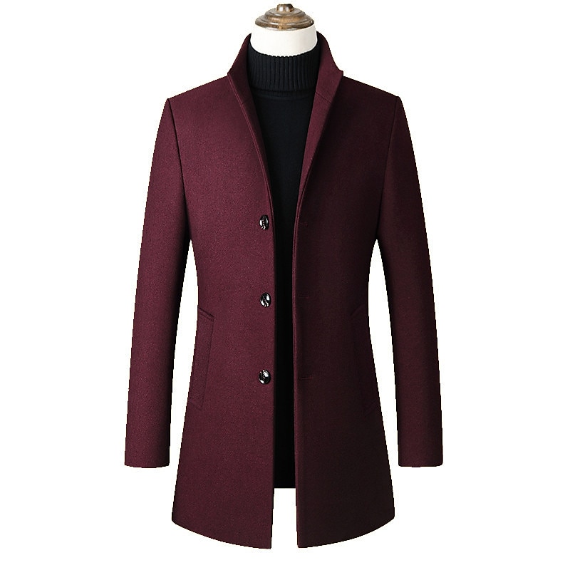 Herren Wintermantel Wollmantel Mantel Büro & Karriere Freizeitskleidung Winter Polyester warm Waschbar Oberbekleidung Bekleidung Modisch Warm-Ups Einfarbig Tasche Stehkragen Einreihiger Verschluss 2025 - $52.99 –P4