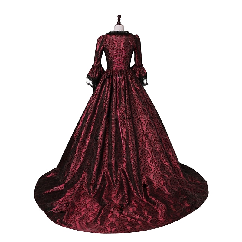 Dress Floral Style Rococo Victorian Floor Length Dress Party Costume Masquerade Flare Cuff Sleeve Princess Toile Ball Gown Square Neck Fancy Dress Women's Halloween Christmas Party / Evening Adults 2026 - $123.99 –P8