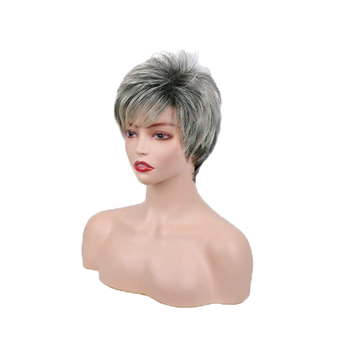 perruques grises pour les femmes tempérament frange oblique texture moelleux cheveux courts dégradé noir argent perruques d'âge moyen cheveux naturels de 2025 ? $28.99 –P3
