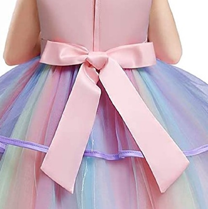 Kids Girls' Dress Color Block Rainbow Sleeveless Party Sweet Polyester Maxi Tulle Dress Summer Spring 3-12 Years Light Pink White Ivory 2025 - $26.99 –P5