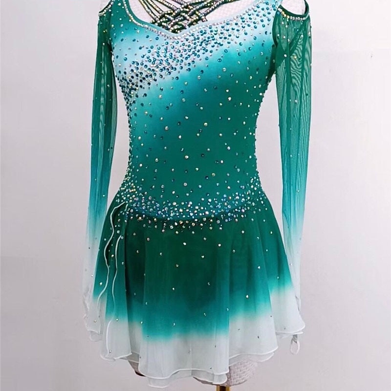 Kunstschaatsjurk Dames Voor meisjes Schaatsen Jurken Outfits Zwart Geel Roze Open achterkant Spandex Hoge Elasticiteit Opleiding Wedstrijd Kunstschaatskleding Kristal / Bergkristal Lange mouw 2026 - $168.99 –P7