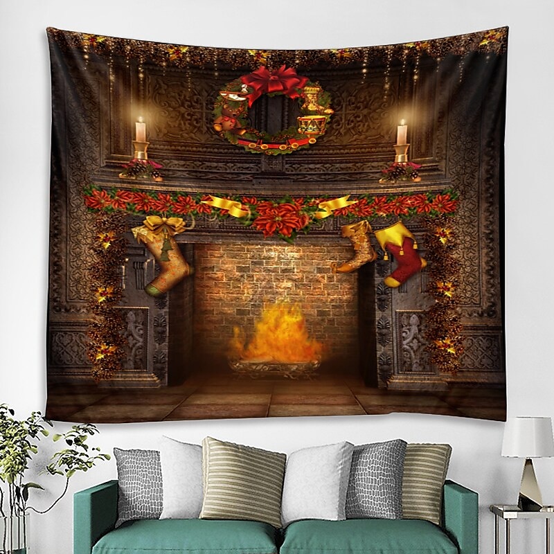 julepynt julenissen juletre feriefest jul stor veggteppe kunst dekor foto bakgrunn bakteppe teppe hengende hjem soverom stue peis strømpe gave polyester 2025 - $11.99 –P2