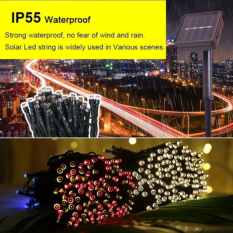 Уличные водонепроницаемые солнечные светодиодные гирлянды 5м-20 светодиодов 7м-50 светодиодов 12м-100 светодиодов 22м-200 светодиодов волшебные огни для праздников свадьбы декор деревьев и сада как 2026 - $19.49 –P8