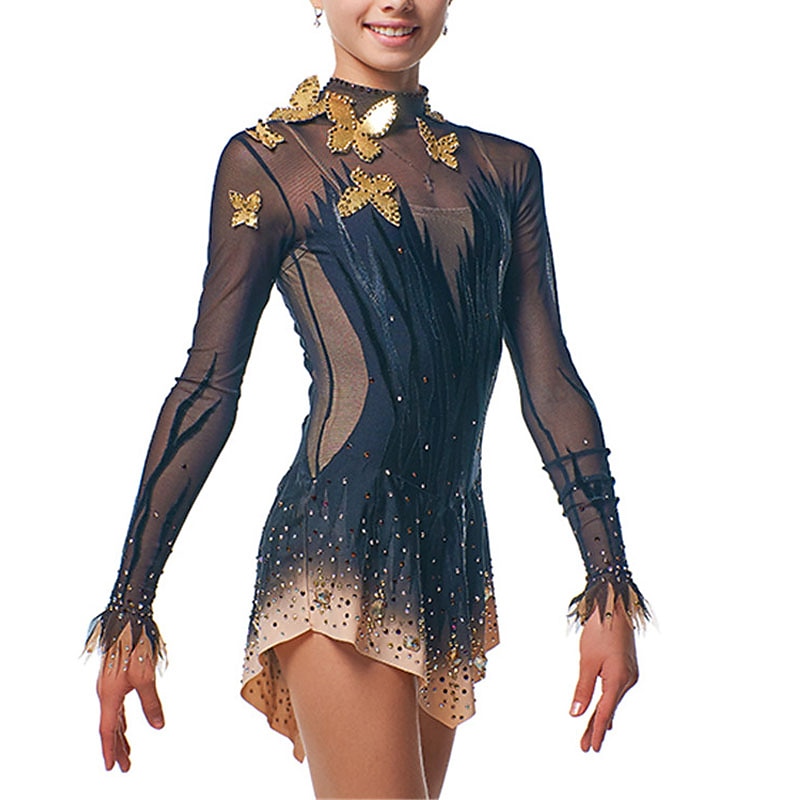 2026年 フィギュアスケート ドレス 女性用 女の子 アイススケート ドレス セット ブルー パッチワーク メッシュ スパンデックス 高弾性 訓練 レッスン用 競技大会 スケートウェア 手作り クリスタル・ラインストーン 長袖 アイススケート フィギュアスケート  コレクション – JP ¥23378 –P3