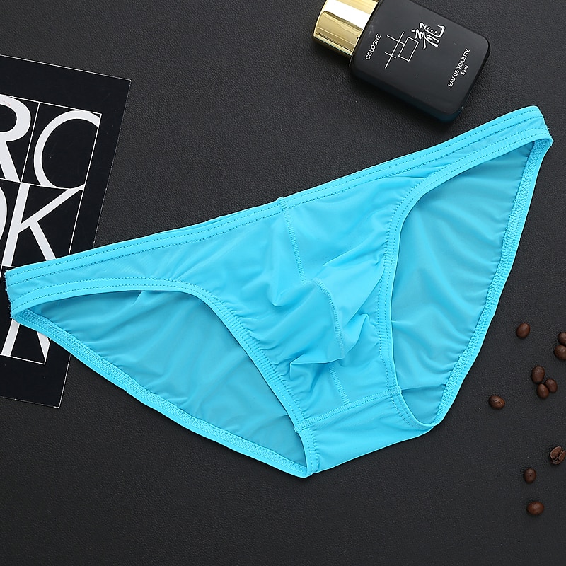Men's 1pack Basic Panties Briefs Basic Nylon Pure Color Low Waist Light Blue Black 2025 - $7.99 –P8