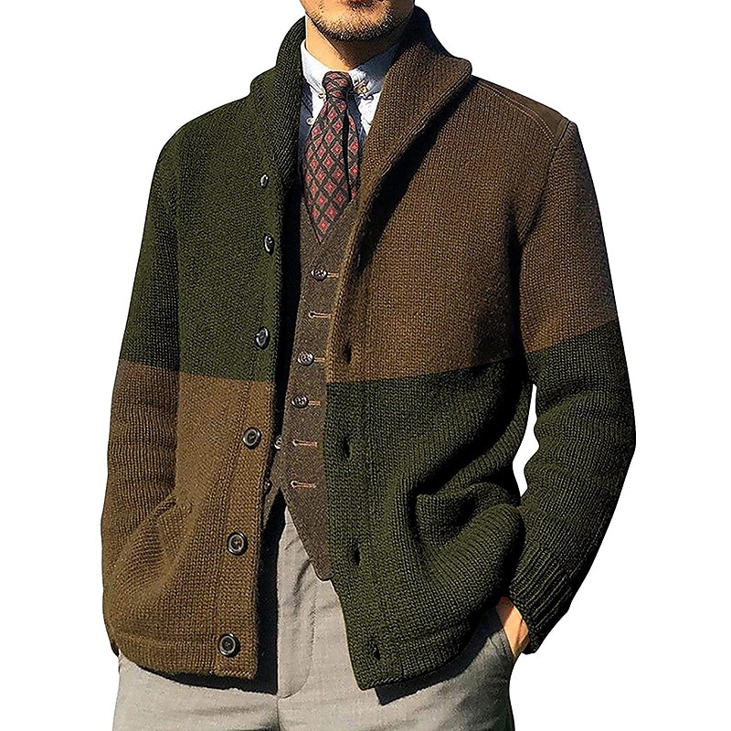Men's Sweater Cardigan Cropped Sweater Knit Knitted Shawl Collar Vintage Modern Contemporary Casual Daily Wear Clothing Apparel Fall Winter Black Army Green M L XL 2025 - $48.99 –P4