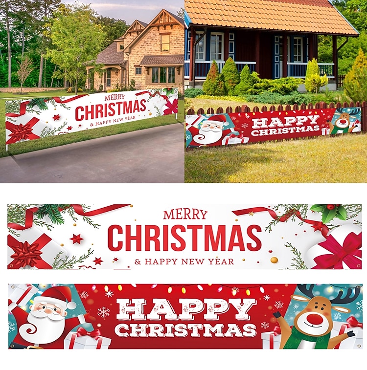 banner de feliz navidad, decoraciones de banner de navidad al aire libre, decoración colgante de interior y exterior de navidad, suministros de decoración de fiesta de vacaciones de navidad 300 * 50 cm (10 pies * 18,9 pulgadas) 2025 - $14.99 –P2