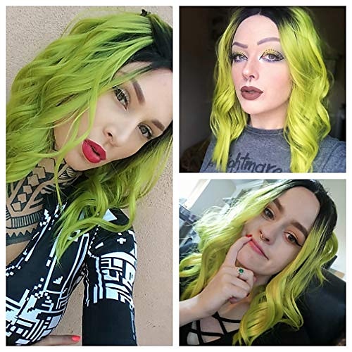 perruque synthétique ondulée verte 2 tons ombre bob perruque avec une raie au milieu courte perruque synthétique pour les femmes perruques de fête de noël perruques de jour de st.patrick de 2025 ? $7.99 –P6