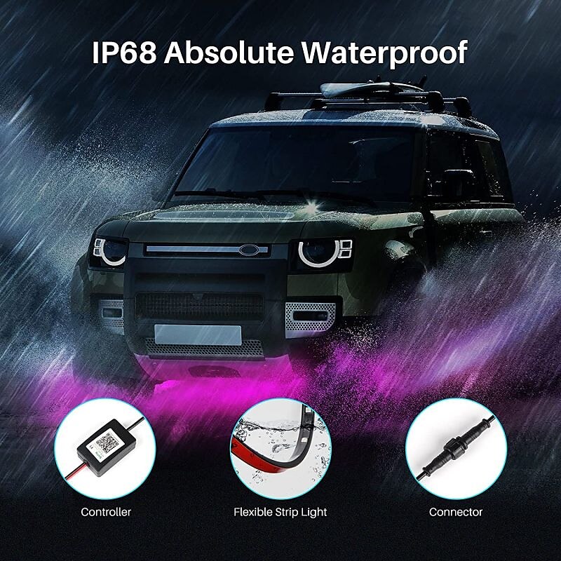 WAZA Car Underglow Lights Exterior Kit 4PCS Underbody LED Strip Lights 8 Color Sound Active Function and Wireless Remote Control with 6FT Extension Wire Cable Tie IP68 2025 - $62.99 –P14