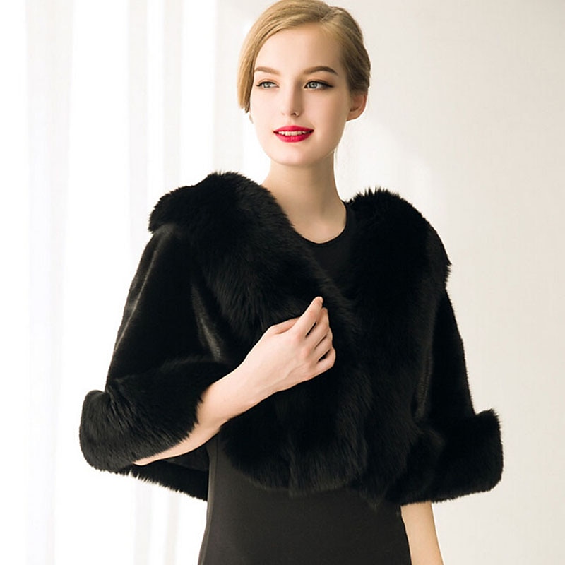 Vinter Fuskpäls Wraps Damens Wrap Bolero Bröllops Capleters Elegant Ärmlös Fuskpäls Höst Bröllops Gäst Wraps Med Fjädrar Päls För Bröllop klä dig för att imponera 2025 - $44.99 –P1