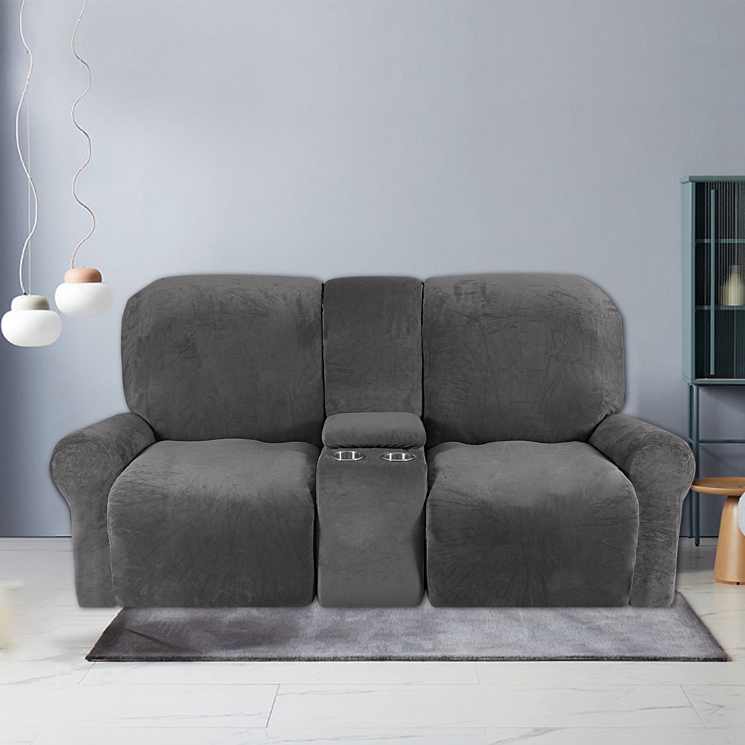 lepotuolin päällinen loveseat keskikonsolin päälliköllä, viininpunainen sametti joustava loveseat-sohvapäällinen, 2 istuimen loveseat lepotuolipäällinen, paksu, pehmeä, pestävä, love-istuimen 2025 - $106.99 –P7